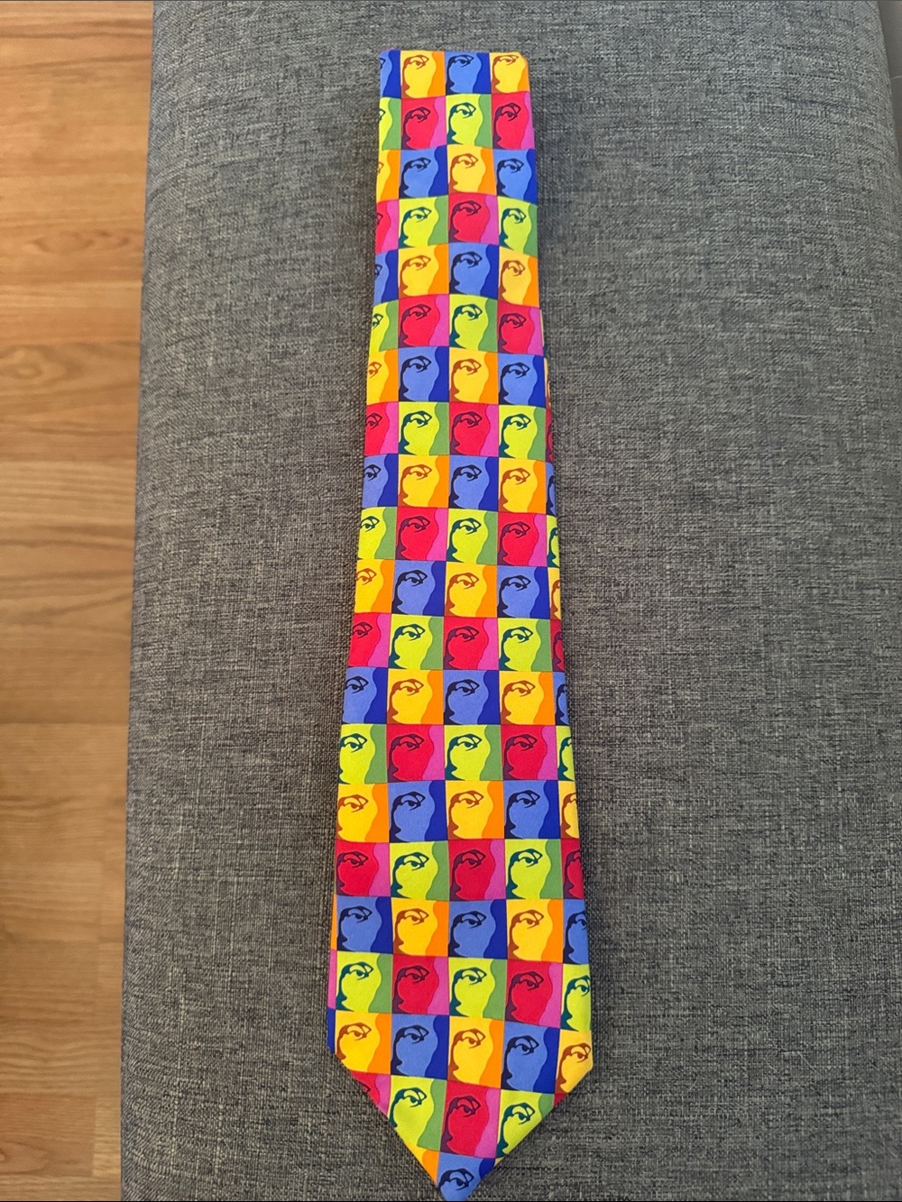 Multicolor Novelty Tie - Bright Rainbow Squares of Shakespeare silhouette